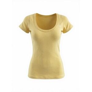 Abercrombie‎ & Fitch Scoop Neck T-Shirt XS Yellow Stretch Fitted Y2K Moose Logo